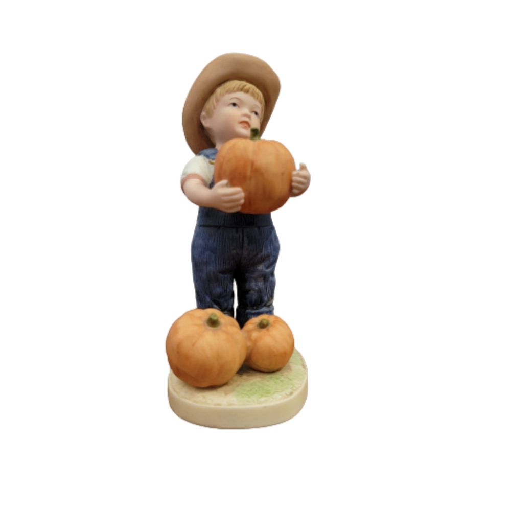 Homco Denim Days Boy with Pumpkin 1985 #1502, Let Us Give Thanks, Home Interiors